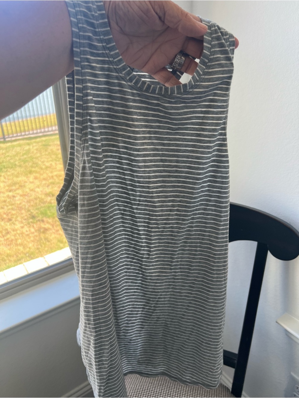 Lulu Lemon Gray & White Striped Tank Top - best for a S